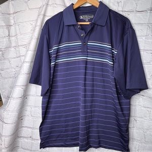 Pebble Beach Performance Blue Striped Polo Golf Short Sleeve Mens Large